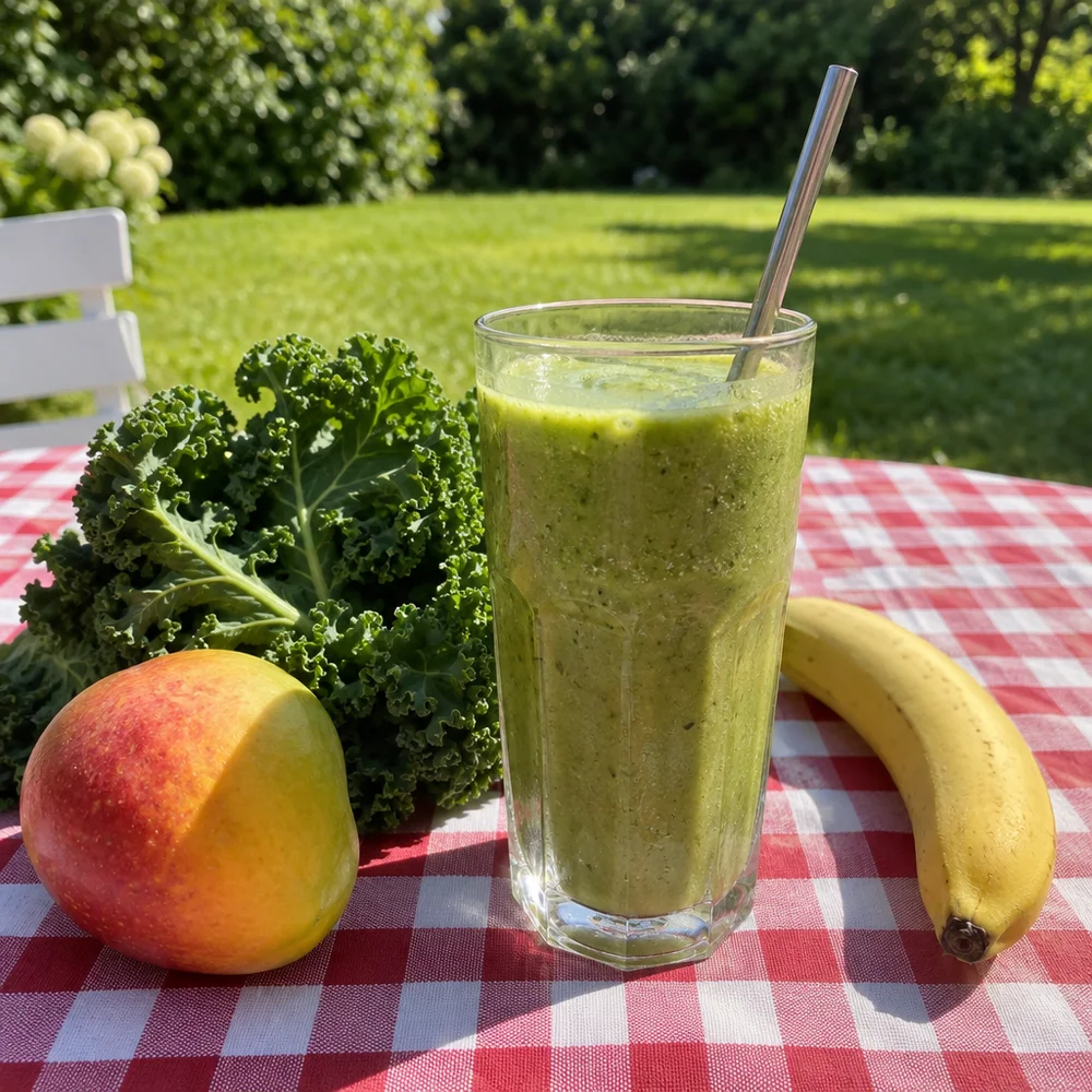 Vegan kale smoothie with mango and banana