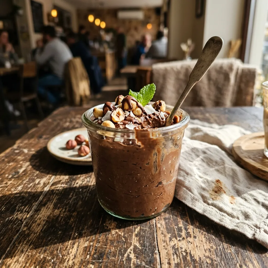 Vegan hazelnut chocolate pudding with avocado