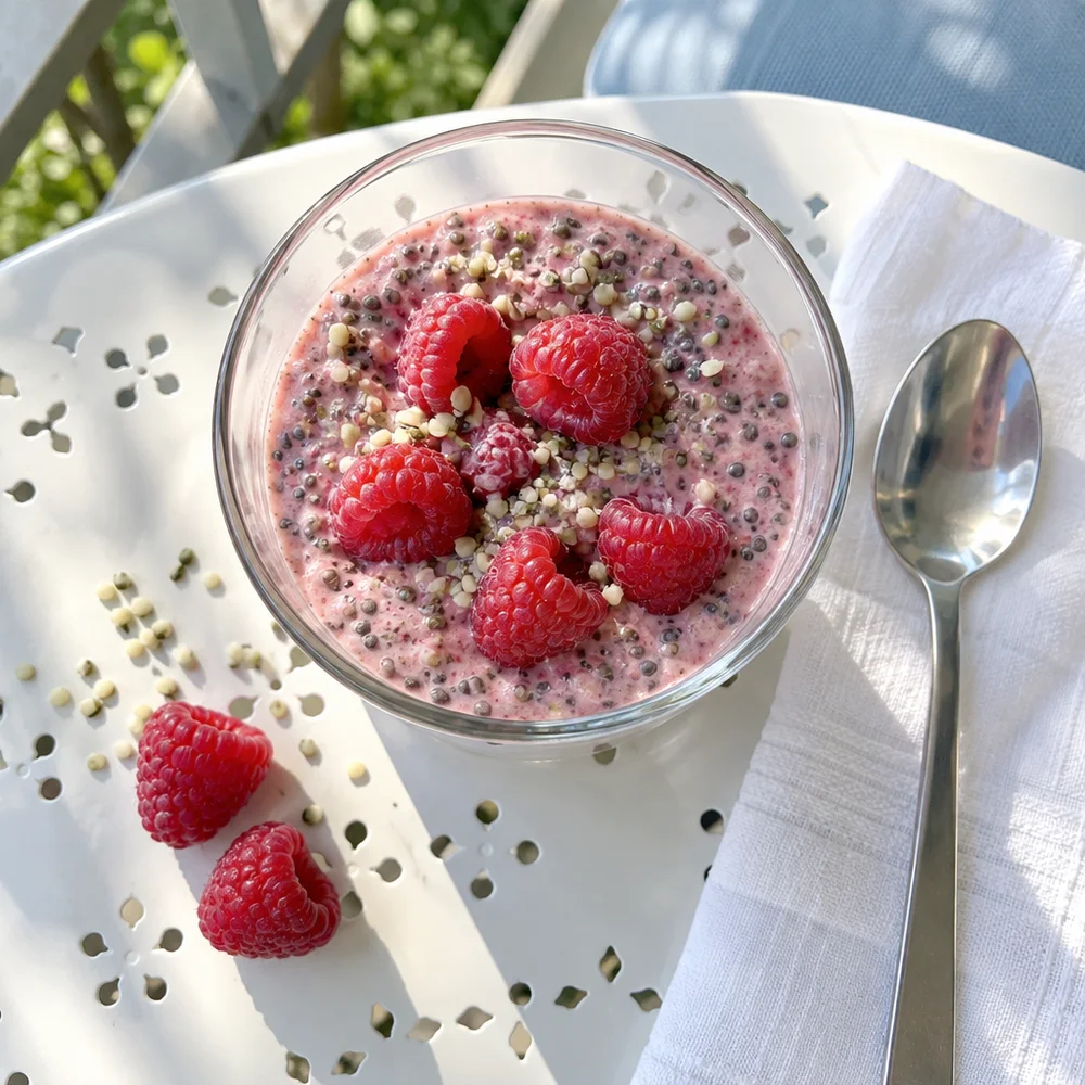 Vegan raspberry hemp pudding