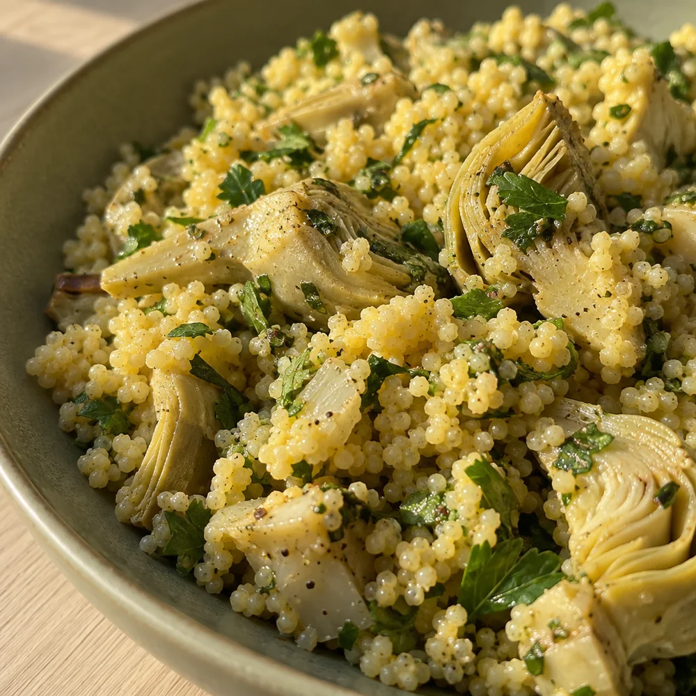 Vegan millet and artichoke salad