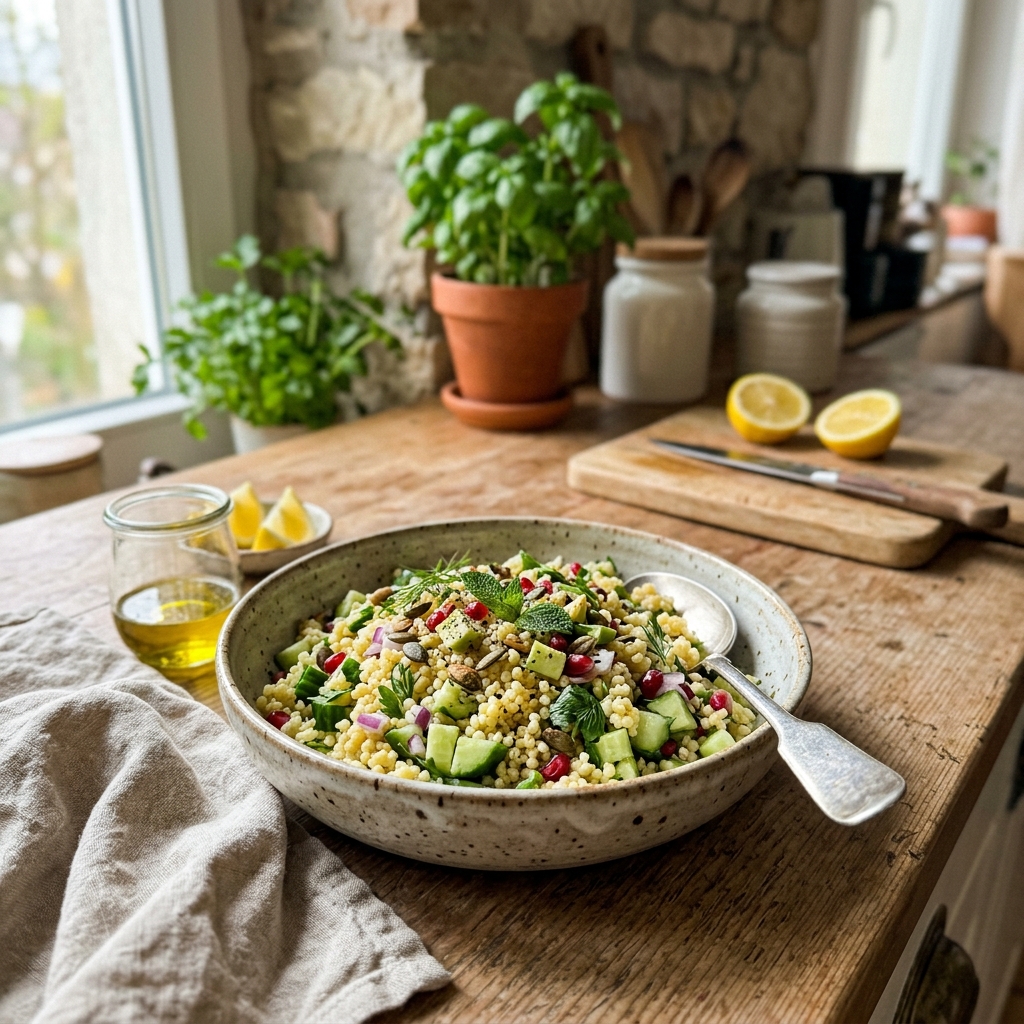 Vegan millet and cucumber salad