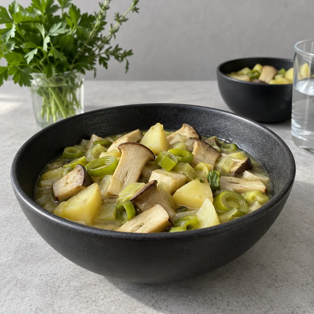 Vegan king oyster mushroom stew with potatoes