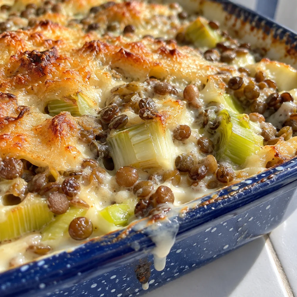 Vegan lentil and leek bake
