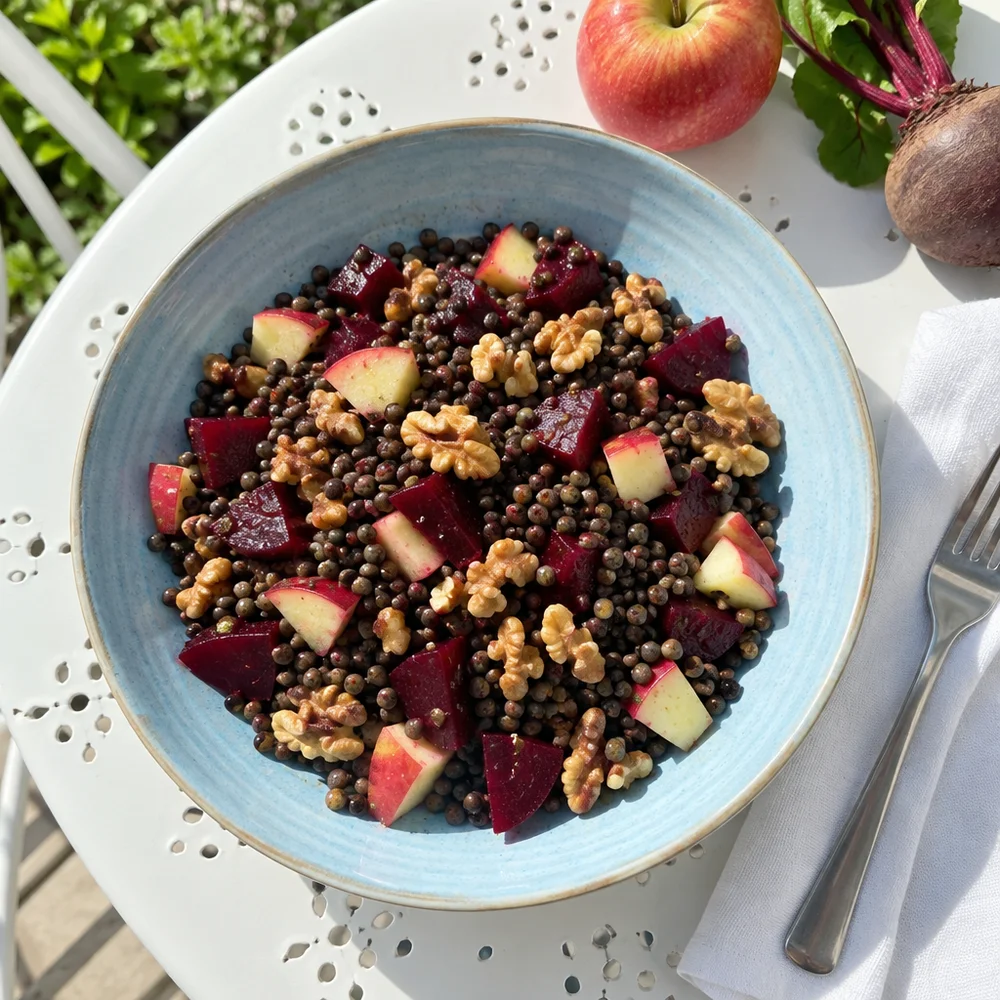 Vegan lentil and walnut salad