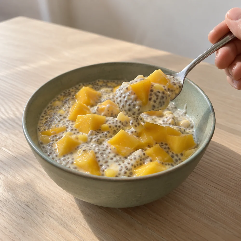 Vegan overnight mango coconut chia pudding