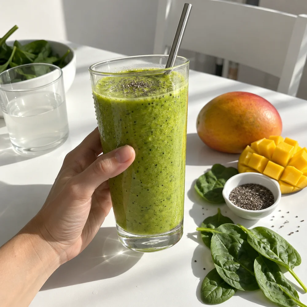 Vegan mango spinach smoothie