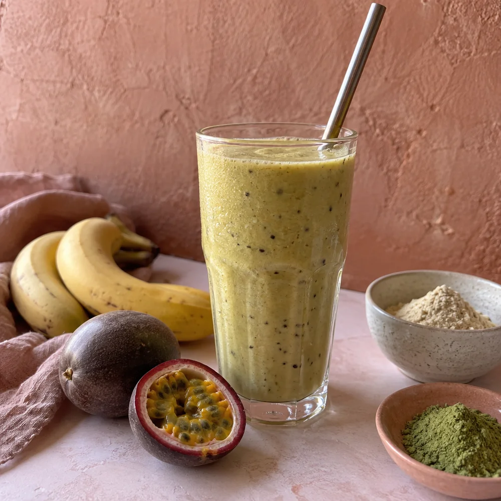 Vegan passion fruit and matcha smoothie