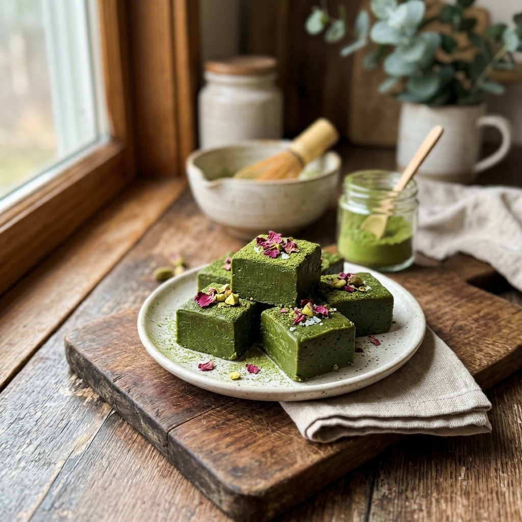 Vegan matcha no-bake fudge