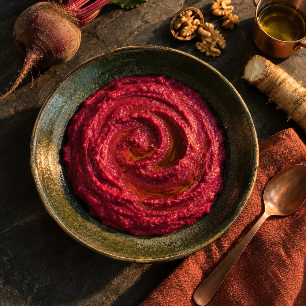 Vegan beetroot and horseradish spread