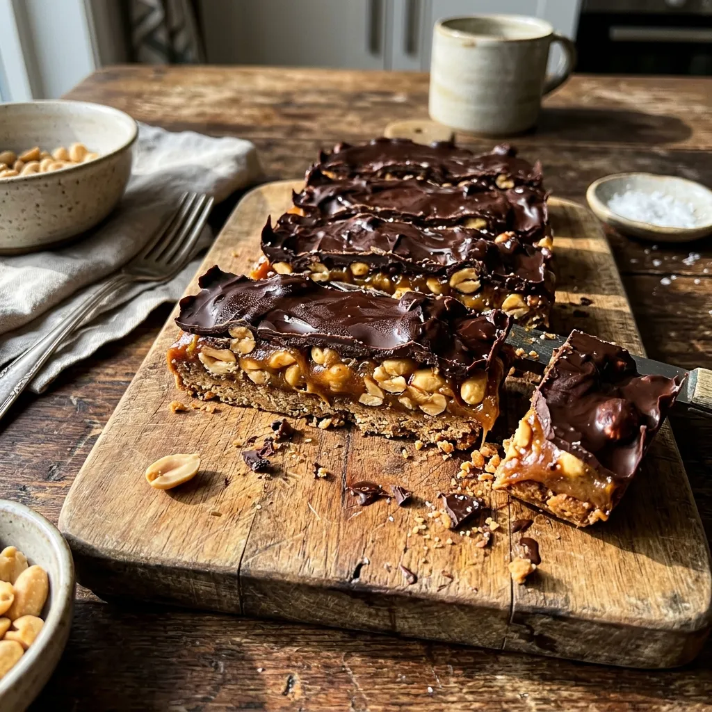 Vegan peanut and chocolate bars with date caramel