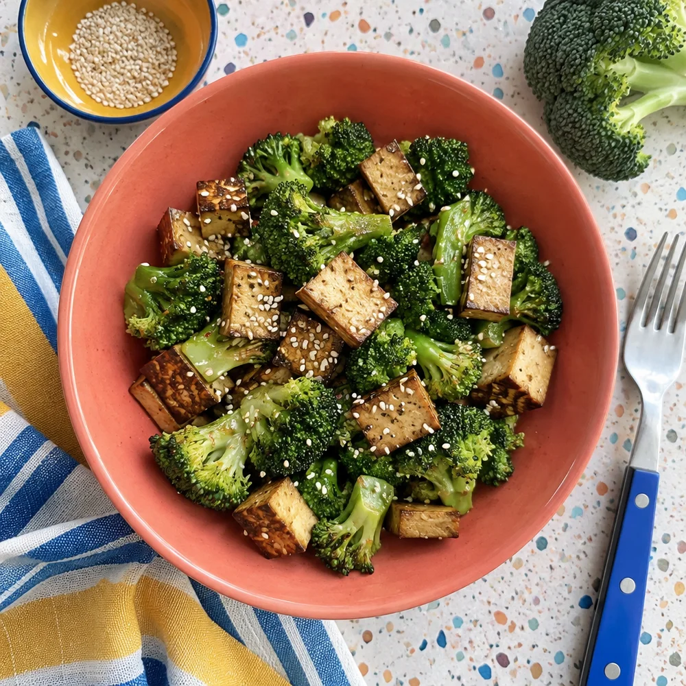Vegan tofu and broccoli stir-fry
