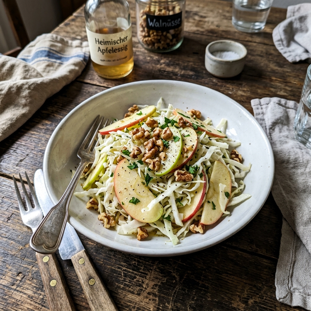 Vegan white cabbage and apple salad