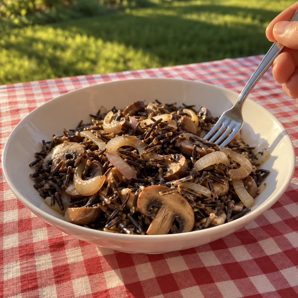 Vegan wild rice and mushroom salad