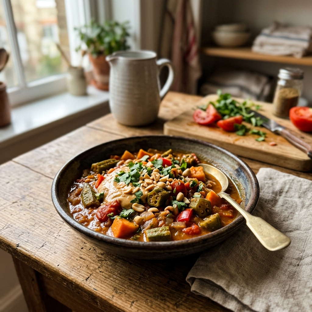 Vegan African peanut and okra ragout