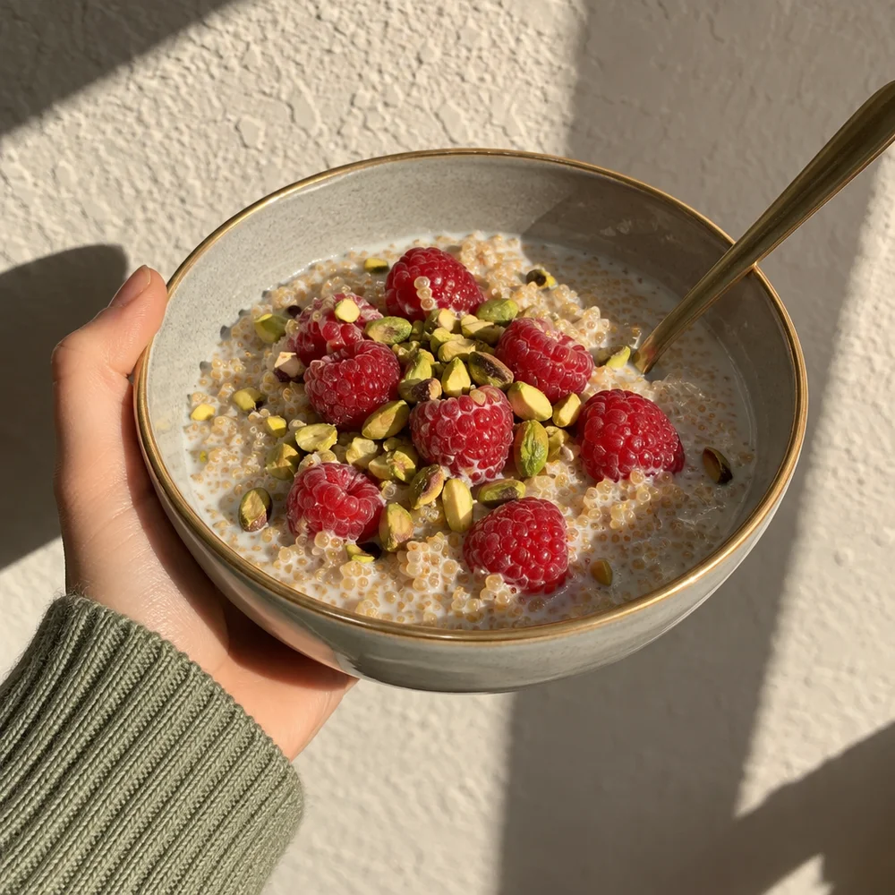 Vegan amaranth porridge with pistachios