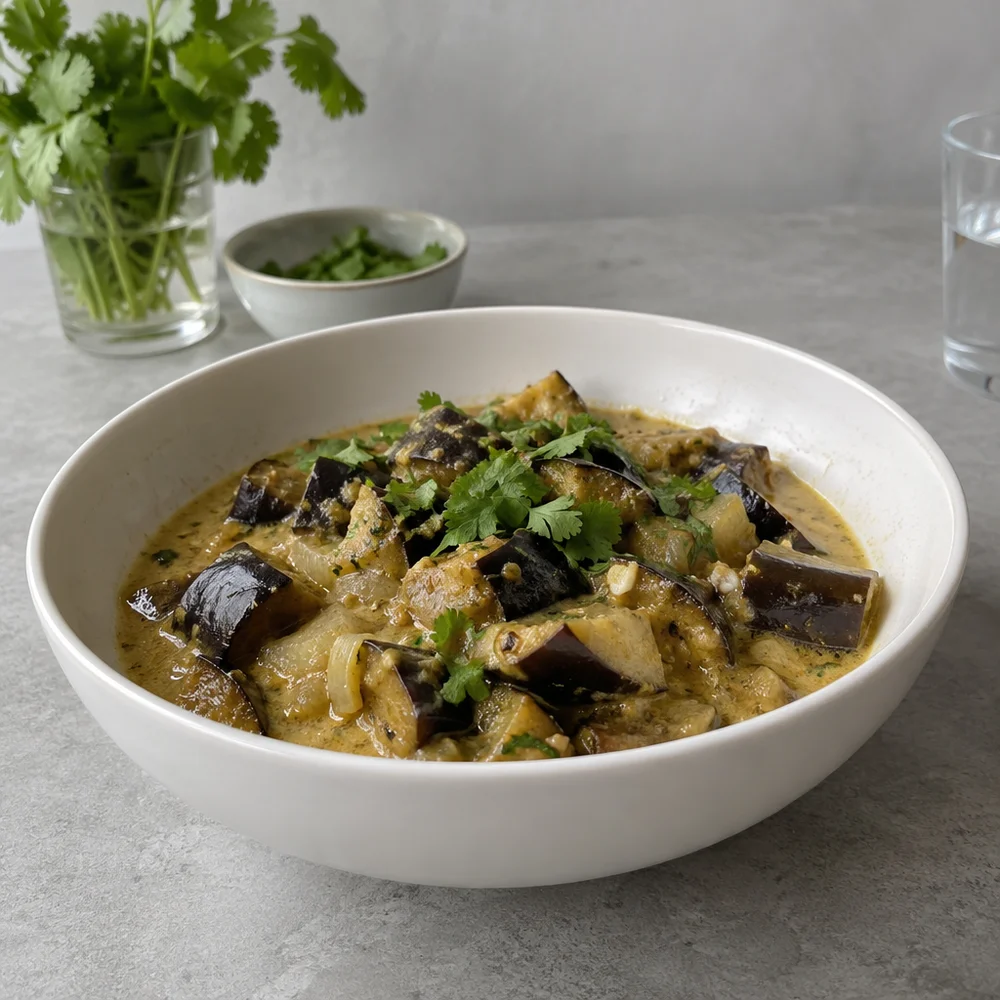 Vegan aubergine curry with coconut milk