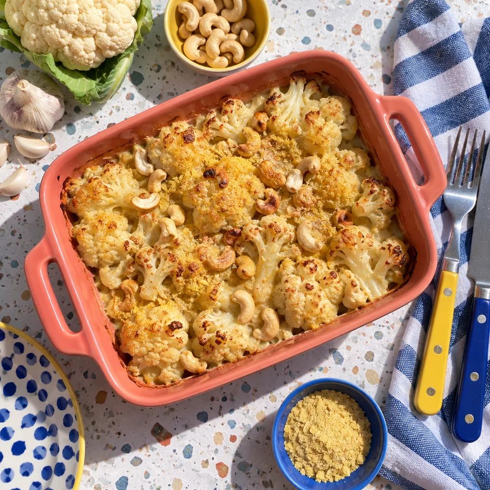 Vegan cauliflower gratin with cashews