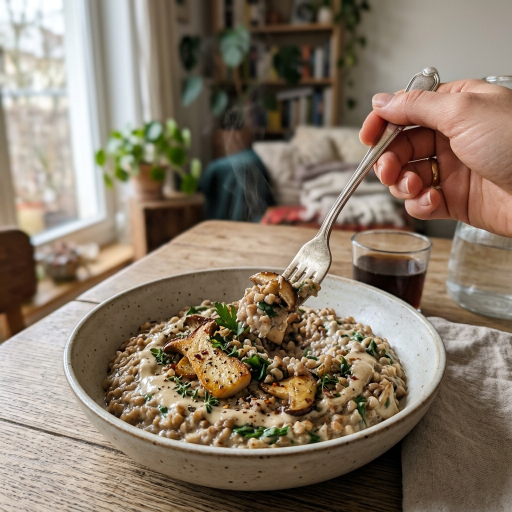 Vegan buckwheat mushroom 'risotto'
