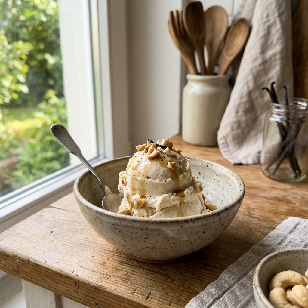 Vegan cashew and vanilla ice cream