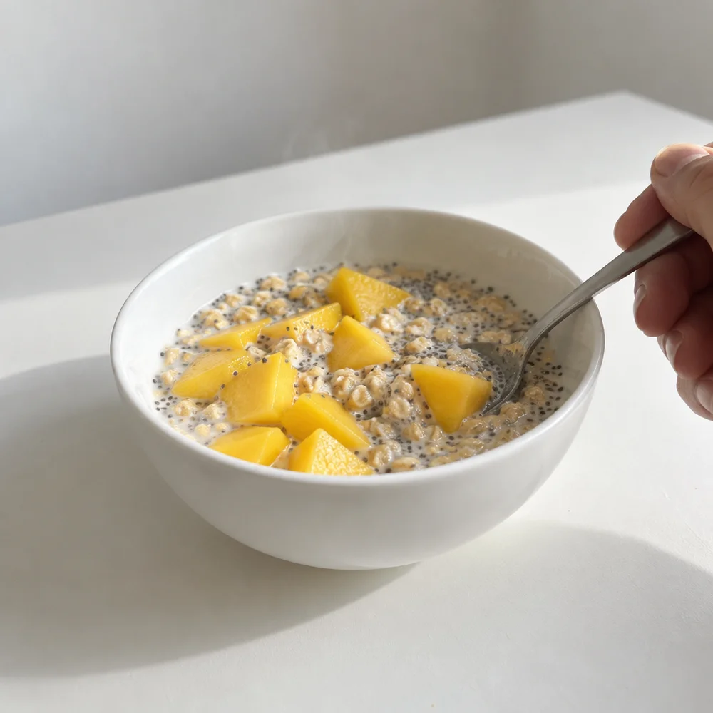 Vegan chia oat muesli with mango