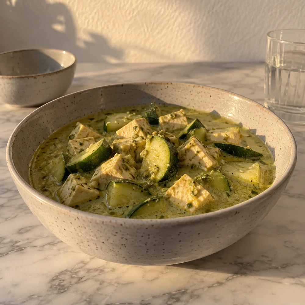 Vegan green Thai curry with tofu