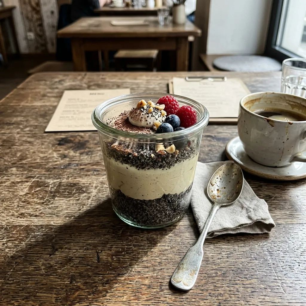 Vegan coffee and poppy seed parfait