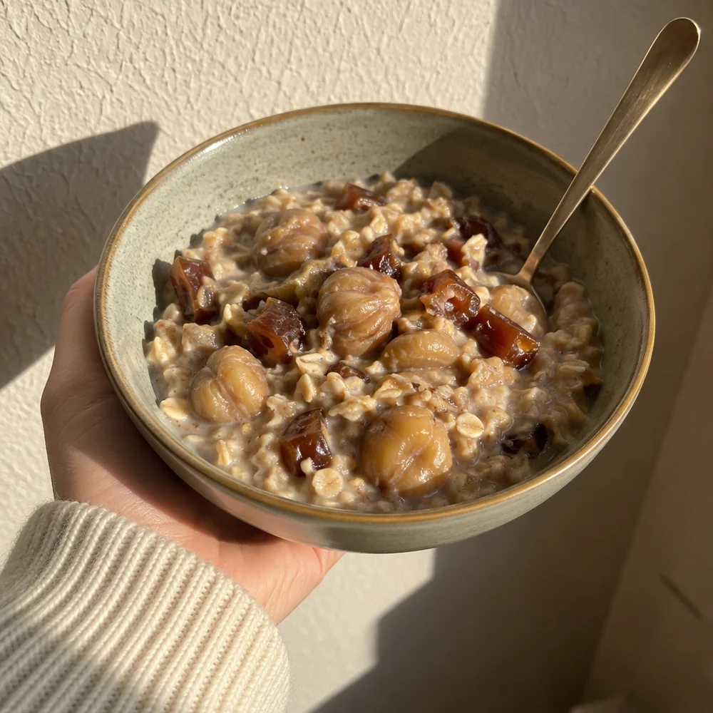 Vegan chestnut porridge with dates