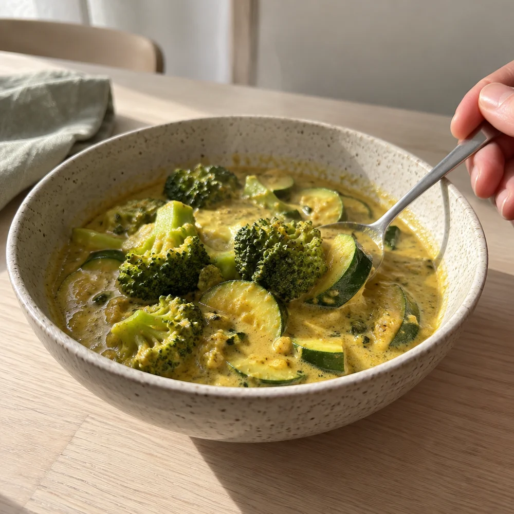Vegan coconut curry with colourful veg