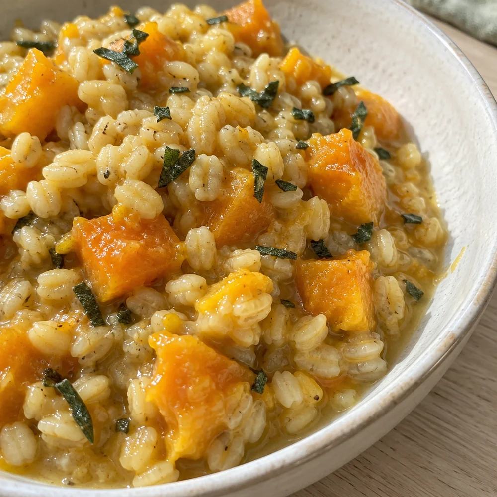 Vegan pumpkin and pearl barley risotto