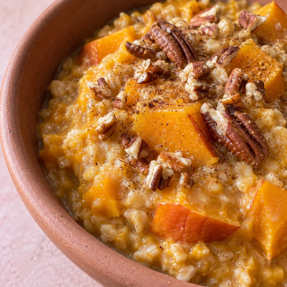 Vegan pumpkin porridge with pecans