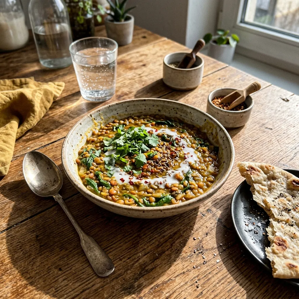 Vegan lentil dal with spinach