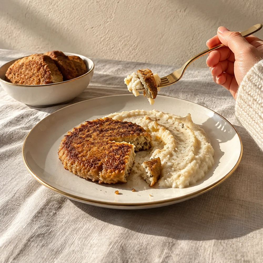 Vegan lupin steak with salsify purée