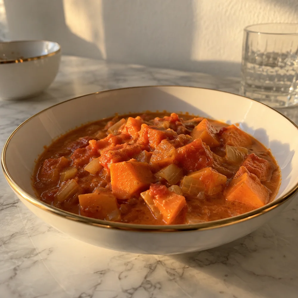 Vegan Madras curry with sweet potato and coconut