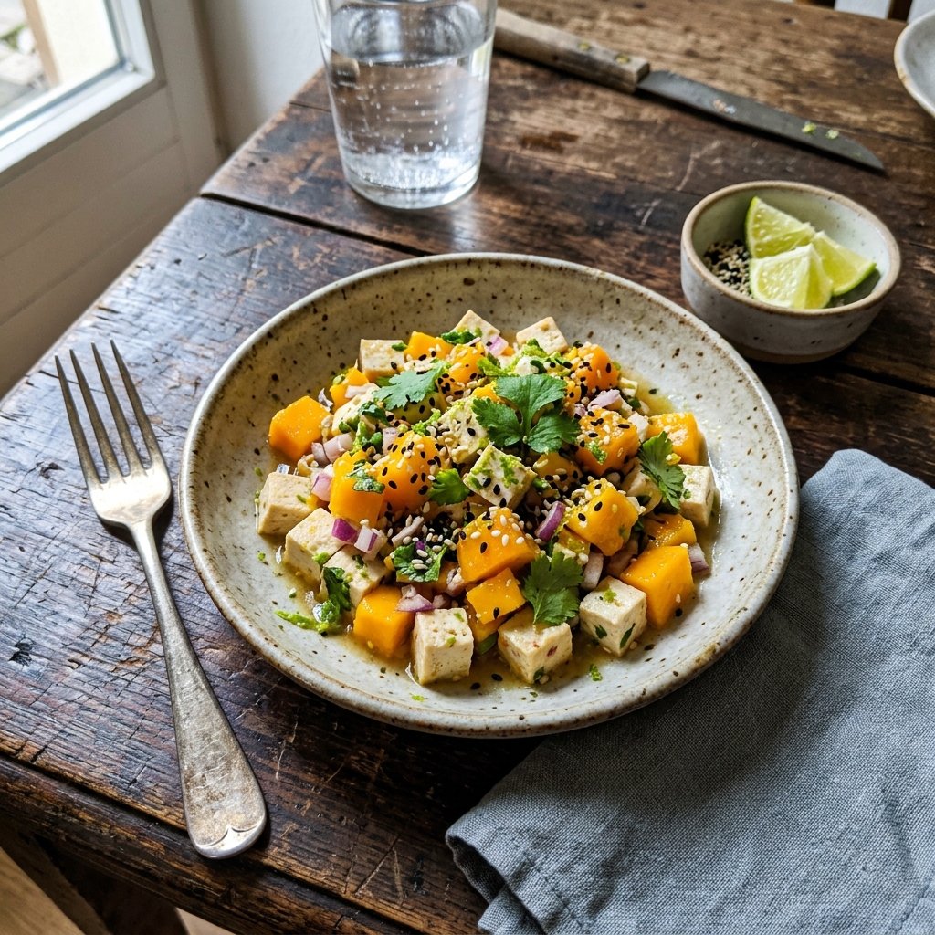 Vegan mango tofu tartare