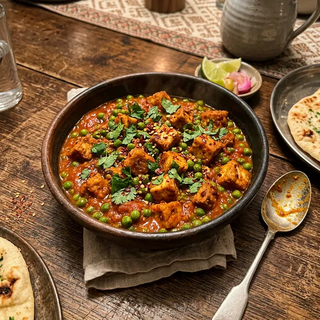 Vegan matar paneer with tofu