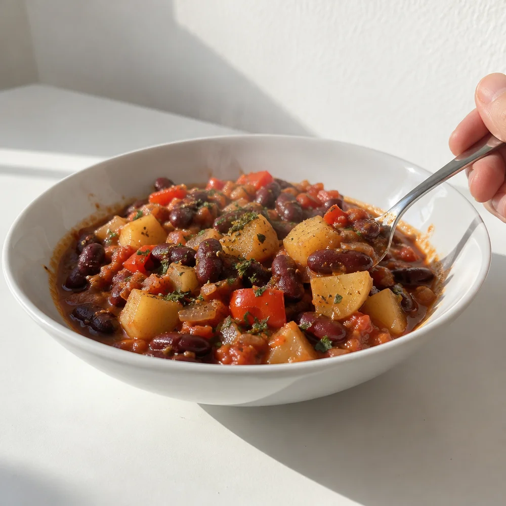Vegan one-pot bean goulash with peppers and potatoes