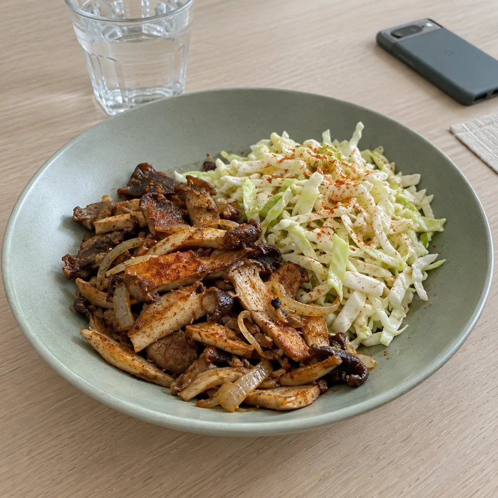 Vegan air fryer mushroom gyros with white cabbage salad