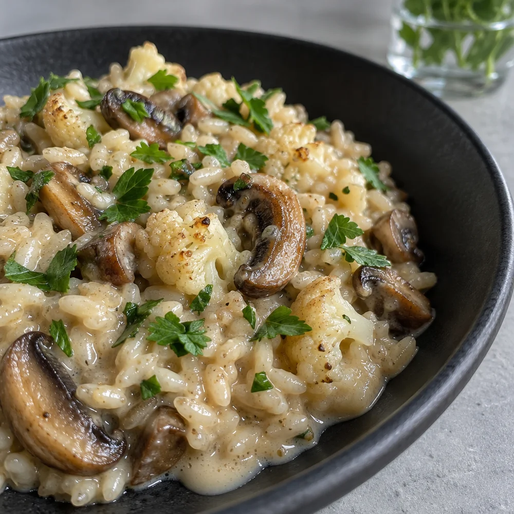 Vegan mushroom risotto with cauliflower