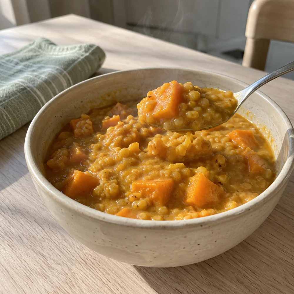 Vegan red lentil curry with sweet potato