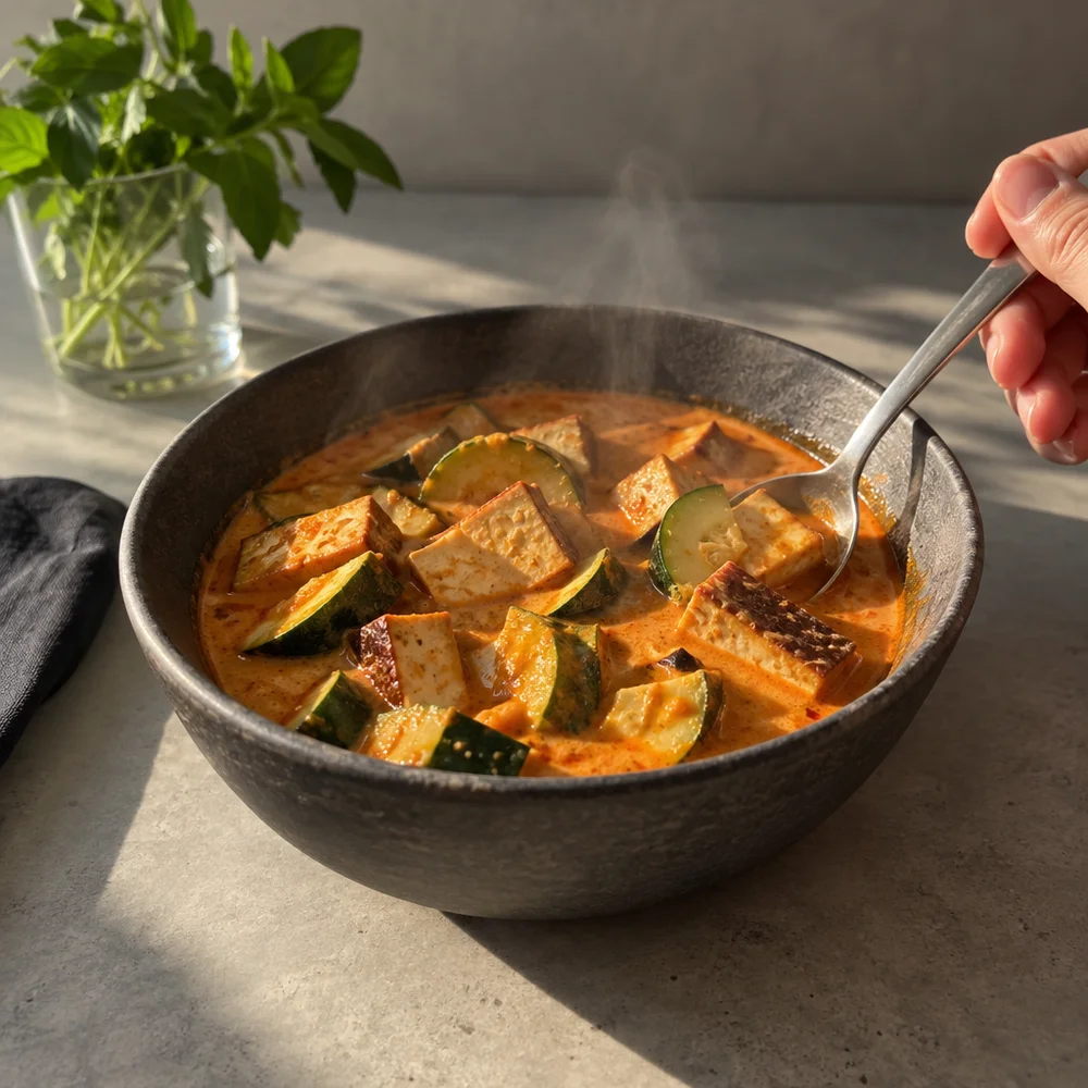 Vegan red Thai curry with tofu