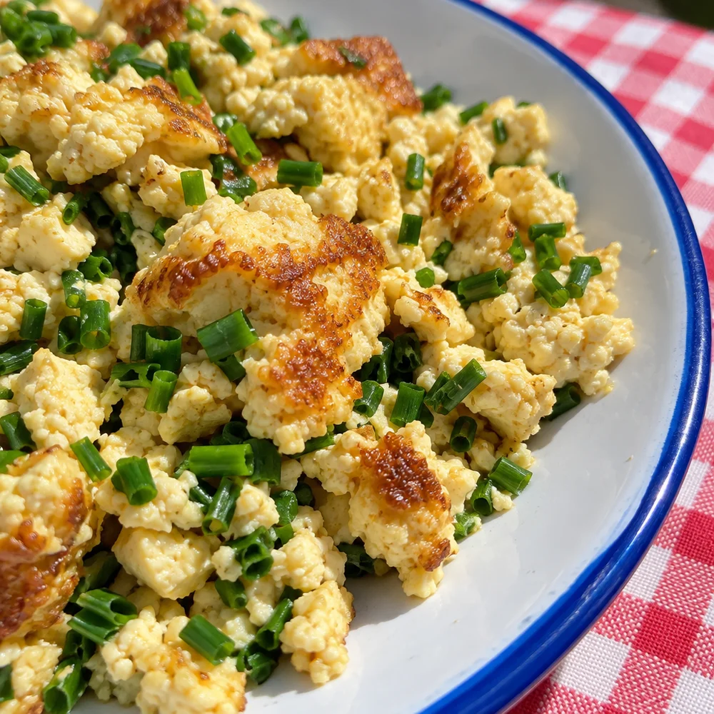 Vegan silken tofu scramble with chives