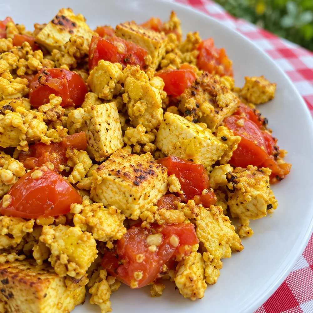 Scrambled tofu with turmeric and tomato