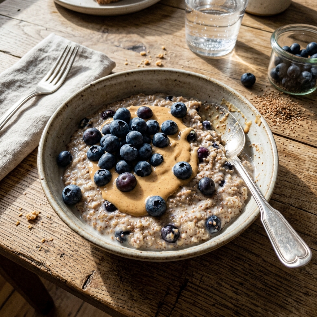 Vegan teff porridge with blueberries