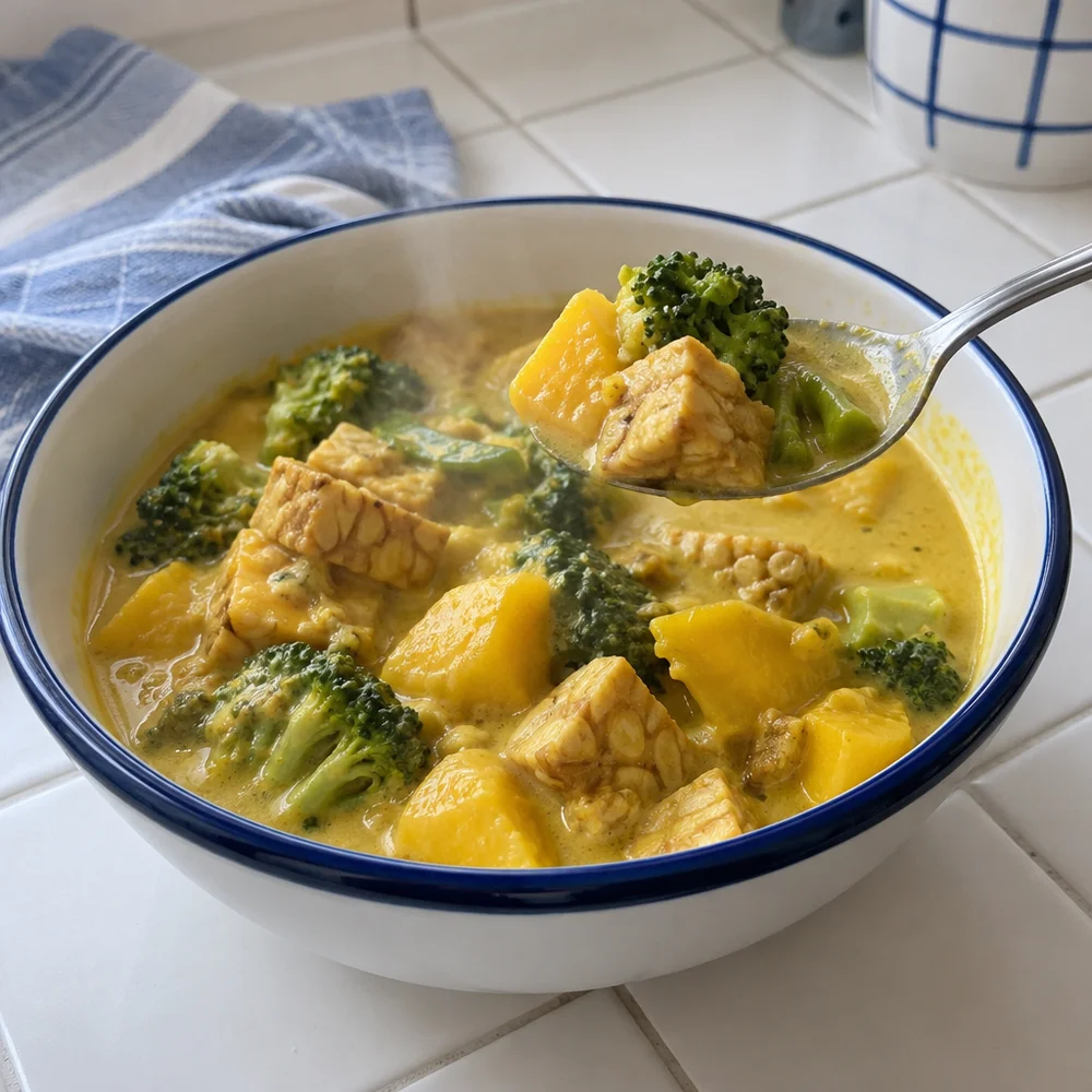 Vegan tempeh mango curry