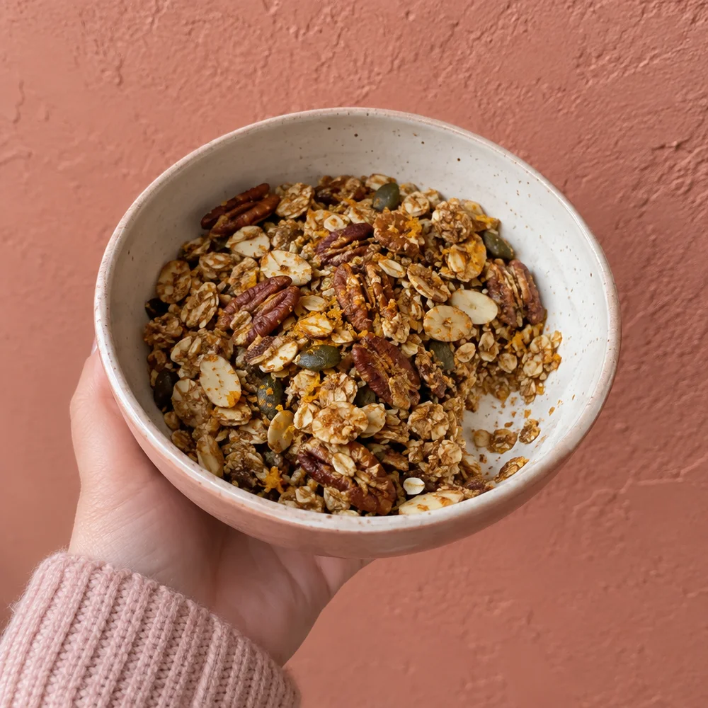 Vegan Christmas granola with pecans and orange zest