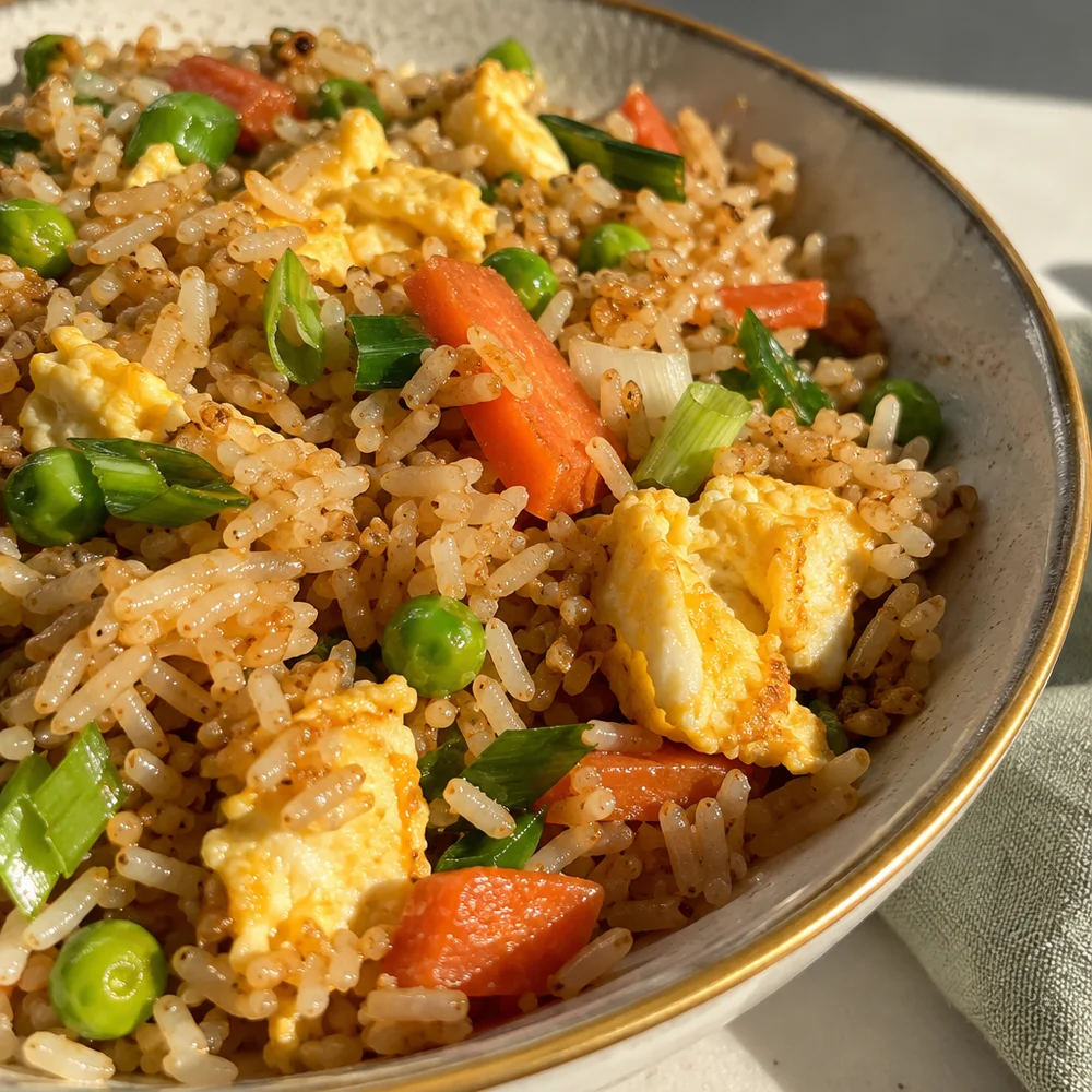 Lactose-free egg fried rice with vegetables
