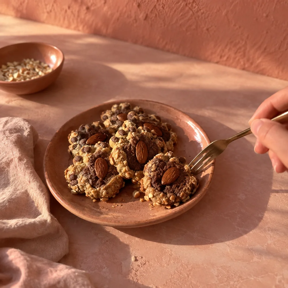 Vegetarian bear paw cookies with almonds and cocoa