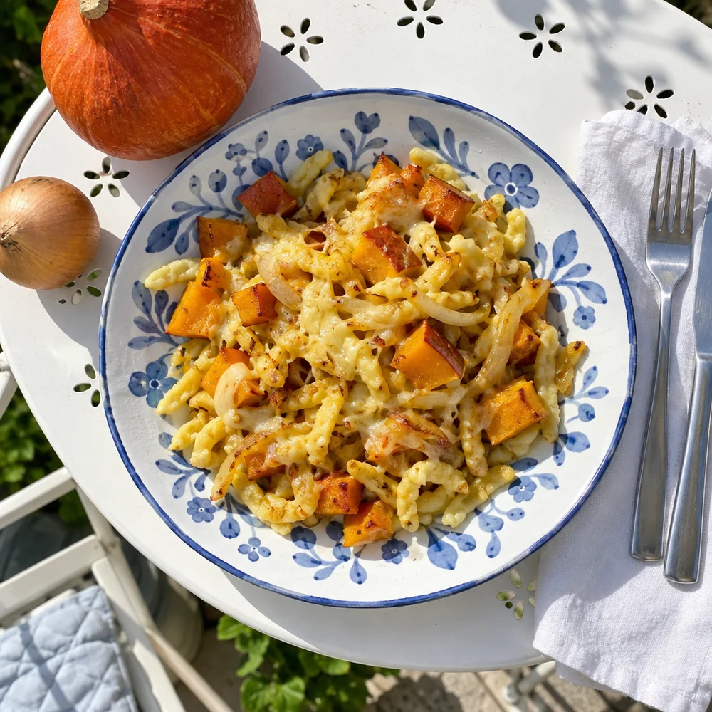 Vegetarian squash and spätzle pan