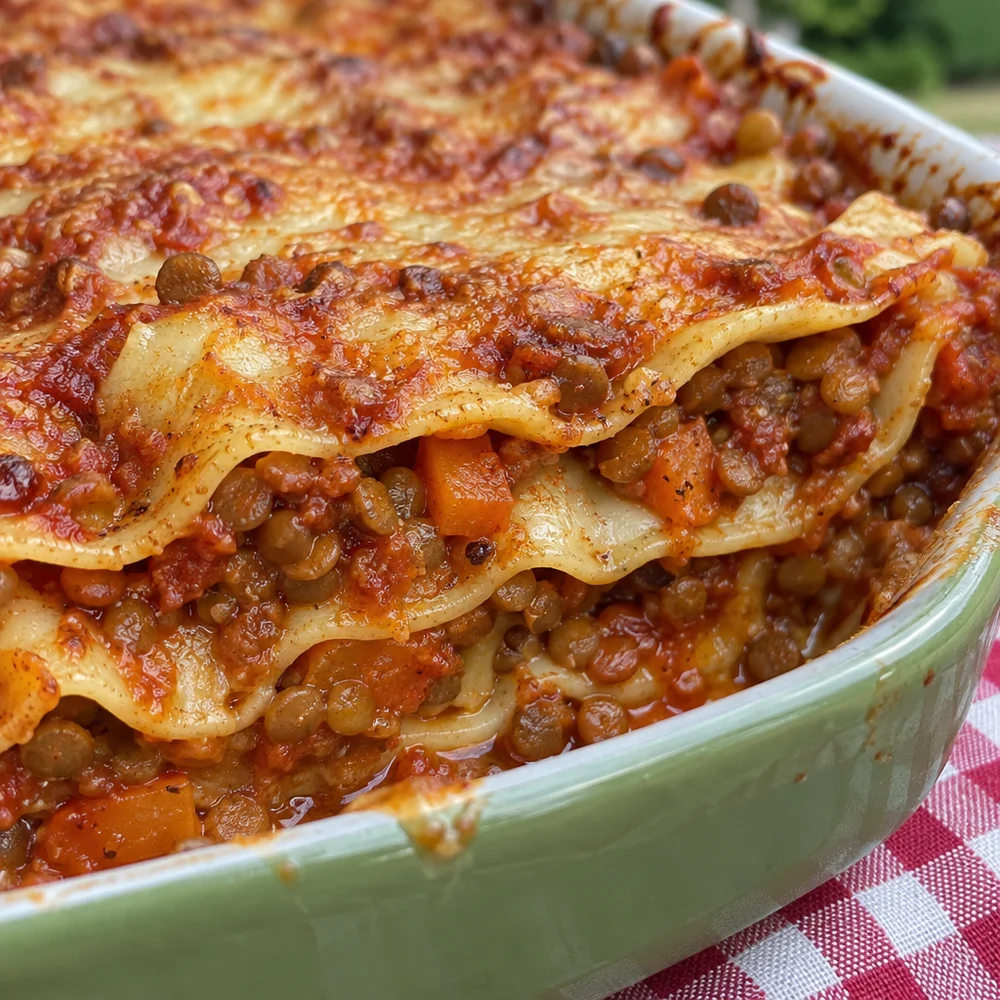 Vegetarian lasagne with lentil bolognese