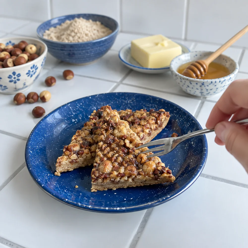 Vegetarian Nussecken (nut corners) with hazelnuts and honey